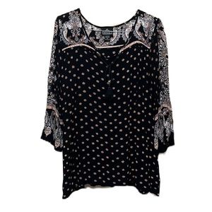 Women’s ANGIE, 100% Rayon, Medium Bell Sleeves, Tie Up Neck Top, Multi Color, M